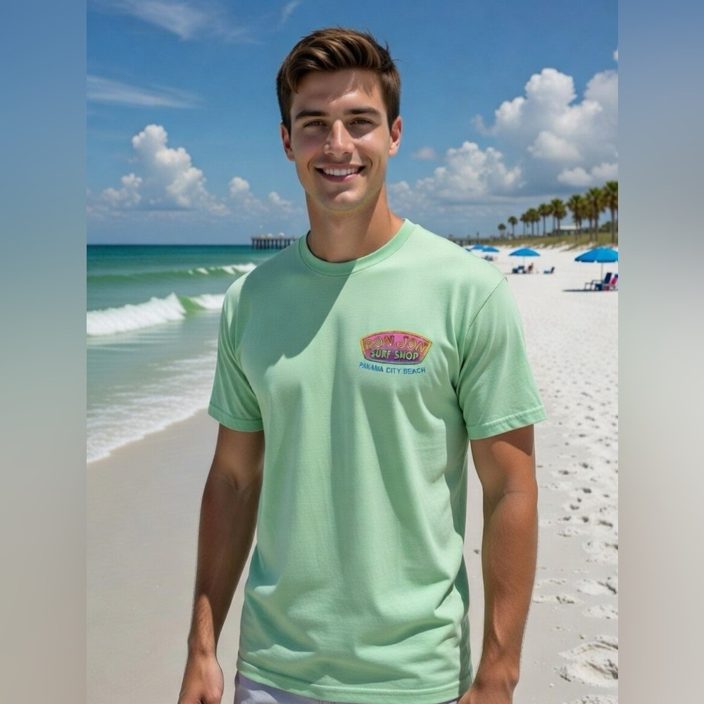 Ron Jon Surf Shop Mint Green Panama City Beach Cotton Tshirt NEW Unisex Size M